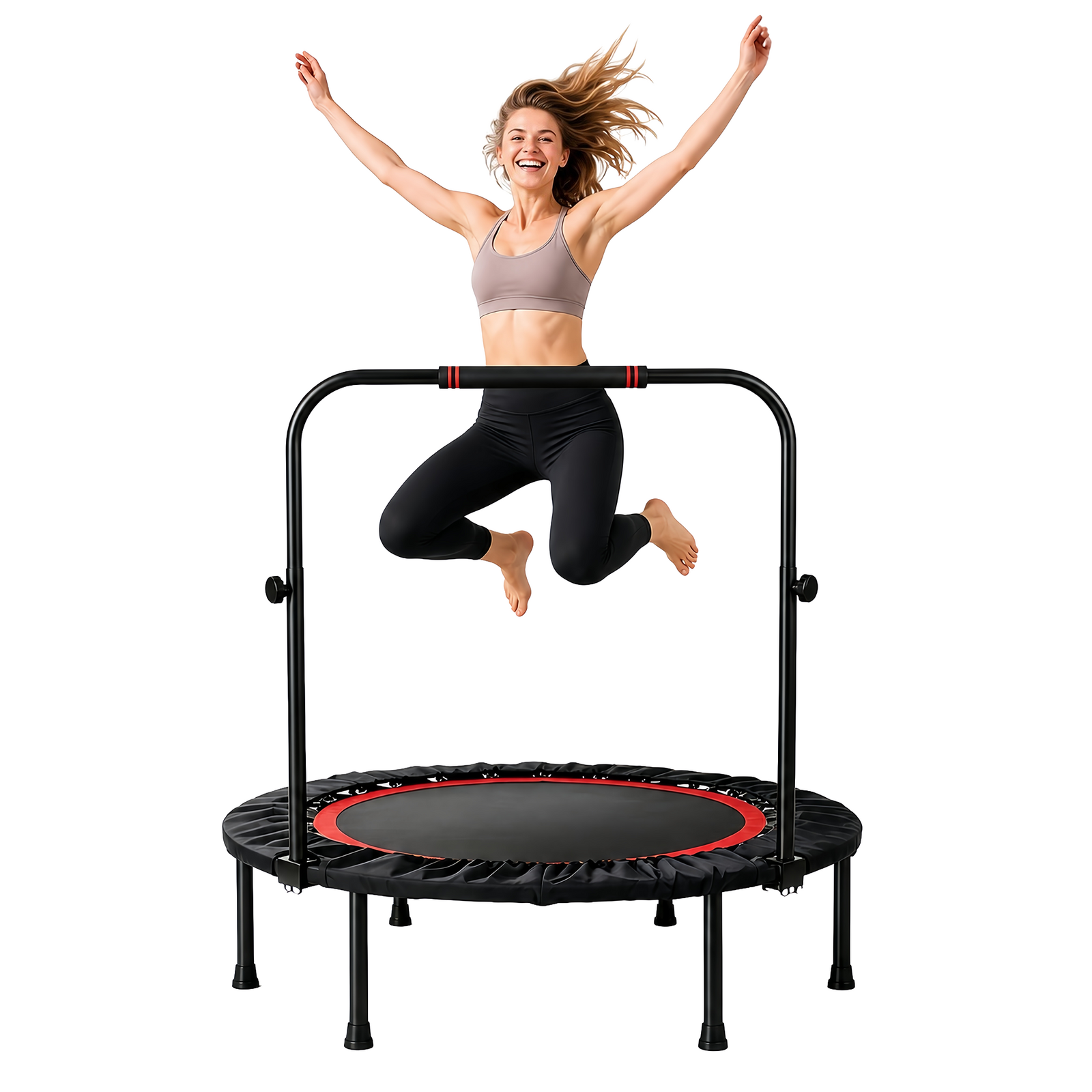 40" Mini Trampoline with Handrail Foldable Fitness Trainer Rebounder
