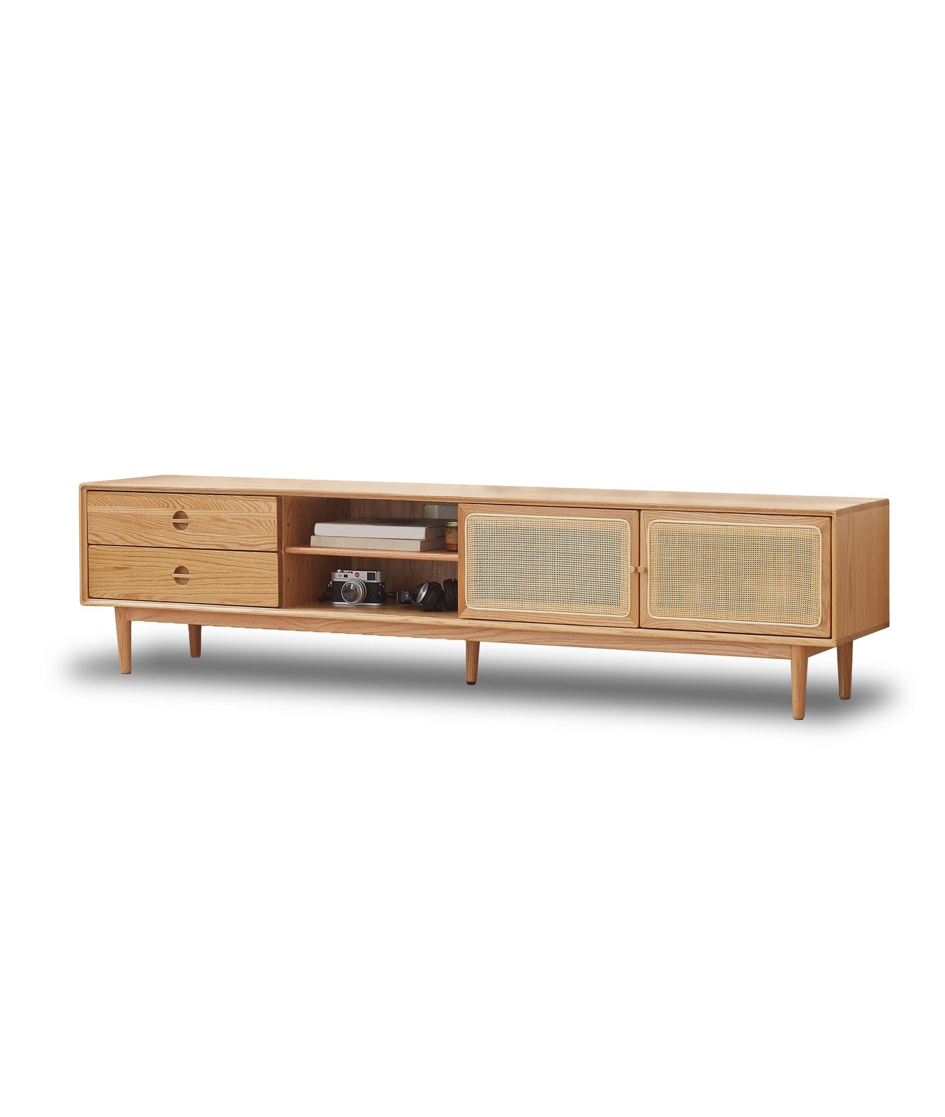 Modern TV Cabinet Entertainment Unit Stand Storage Lowline Wooden Scandinavian Solid Oak 180cm
