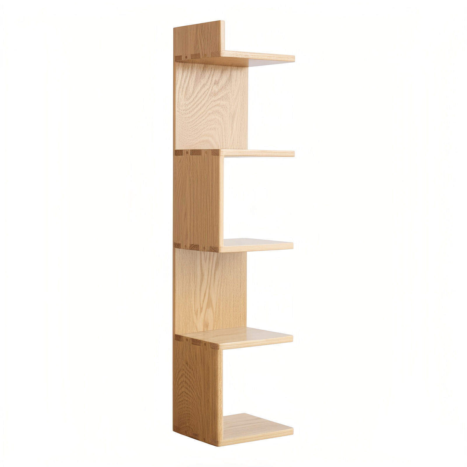 Modern Floating Zig Zag Wall Shelf Hanging Solid American Oak Wood Minimalist Multi Tier Wooden Display Easy to Install for Home or Office