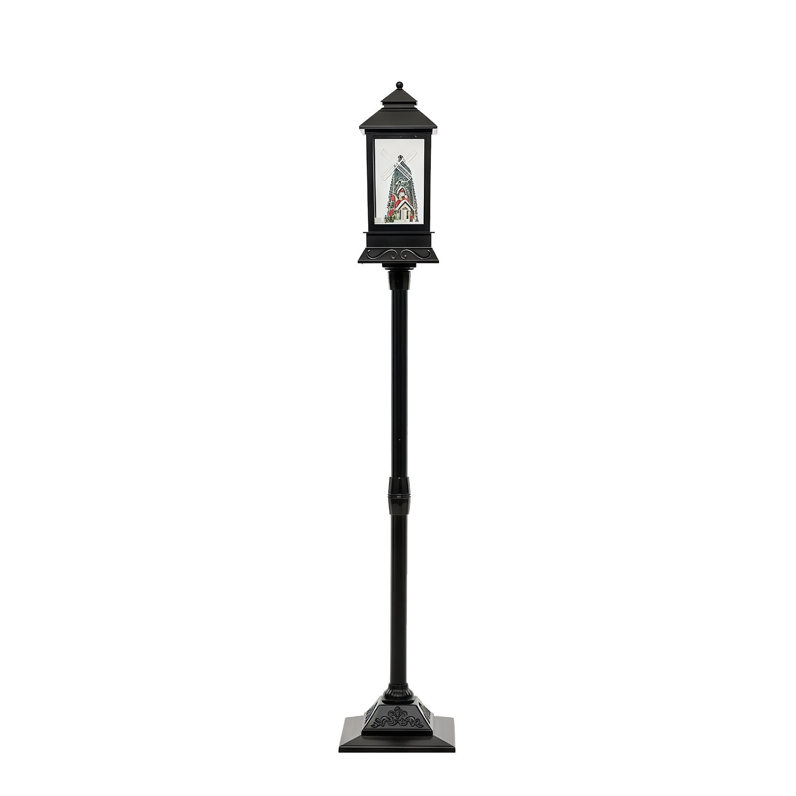 148cm Black Christmas Lamp Post Decoration, Festive Holiday Lamp Post with Tall Rectangular Light-Up Lantern, Easy Assembly & Covered Porch Displays