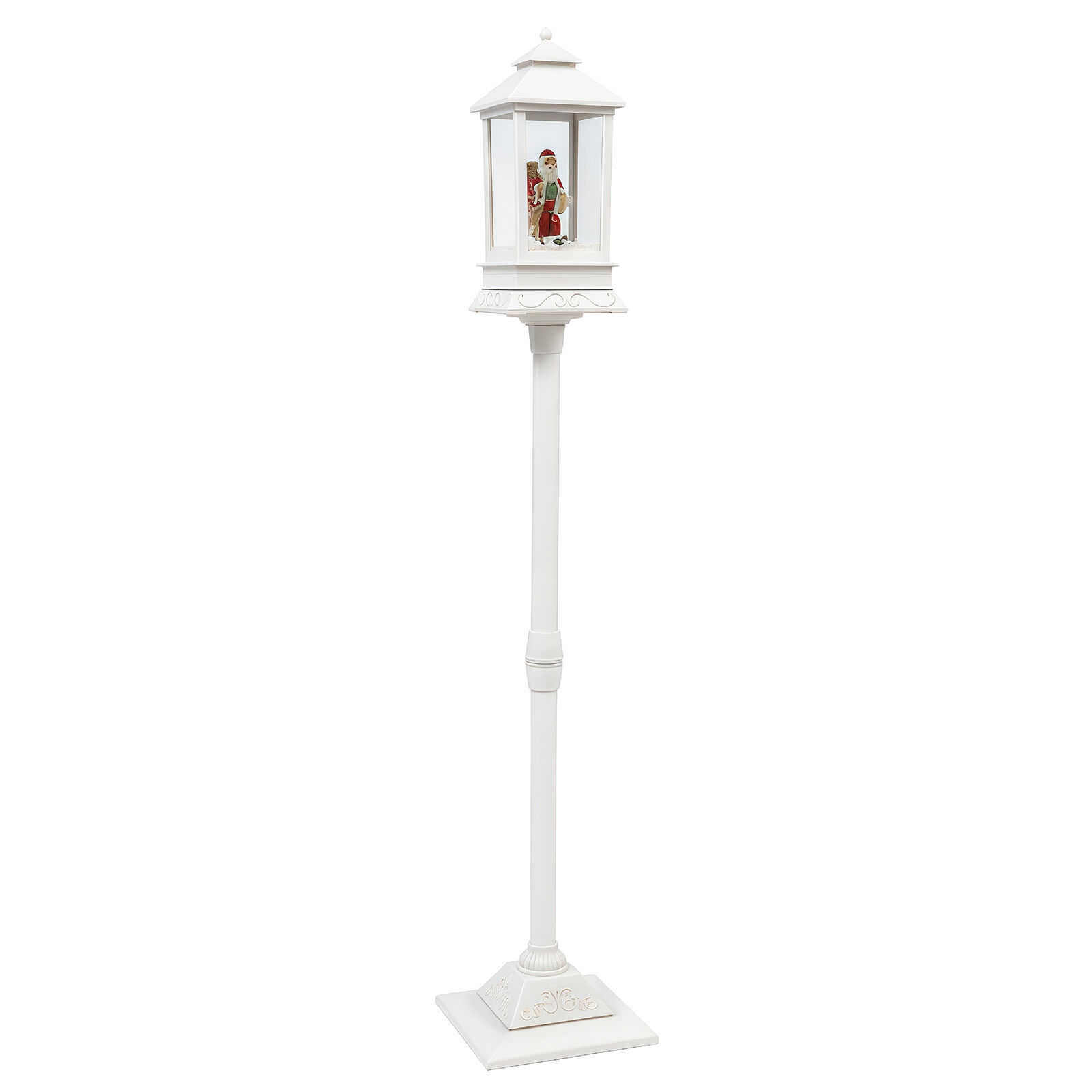 148cm White Christmas Lamp Post Decoration, Festive Holiday Lamp Post with Tall Rectangular Light-Up Lantern, Easy Assembly & Covered Porch Displays