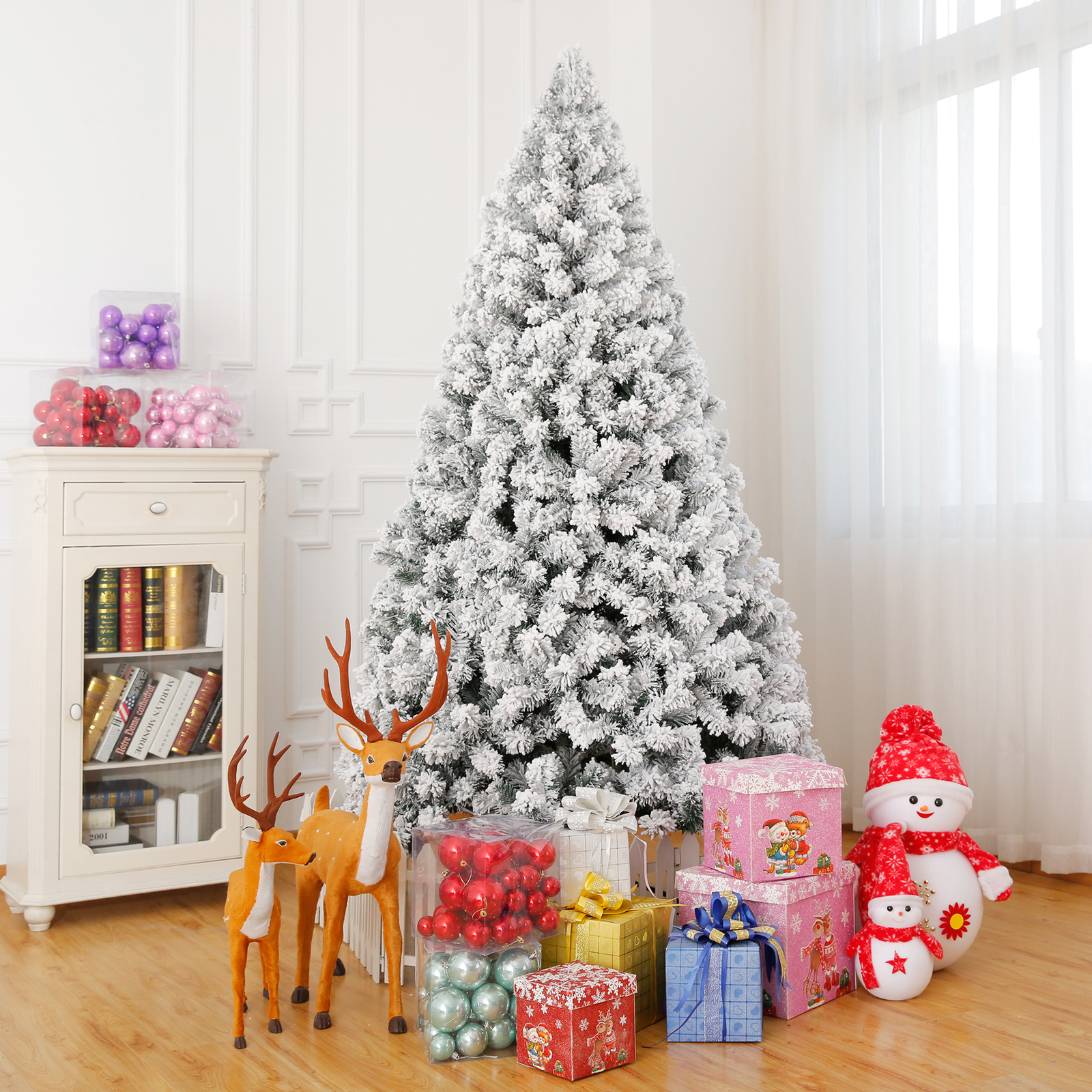 Christmas Tree 1.95m Xmas Decorations White Snowy Flocked Home Decor 1050 Branches