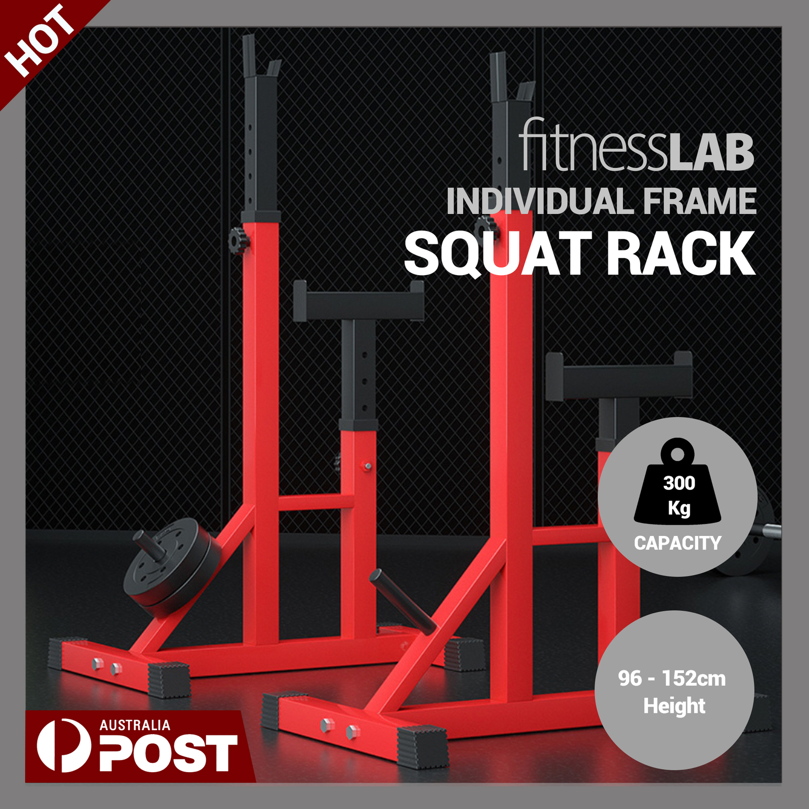 FitnessLab Adjustable Squat Rack Fitness Exercise Weight Lifting Home Gym Barbell Stand
