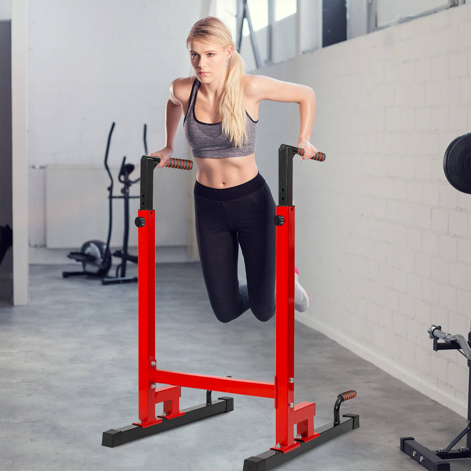 fitnessLAB Dip Stand Heavy Duty Dip Station Adjustable Dip Parallette Push Bar - Picture 28 of 31