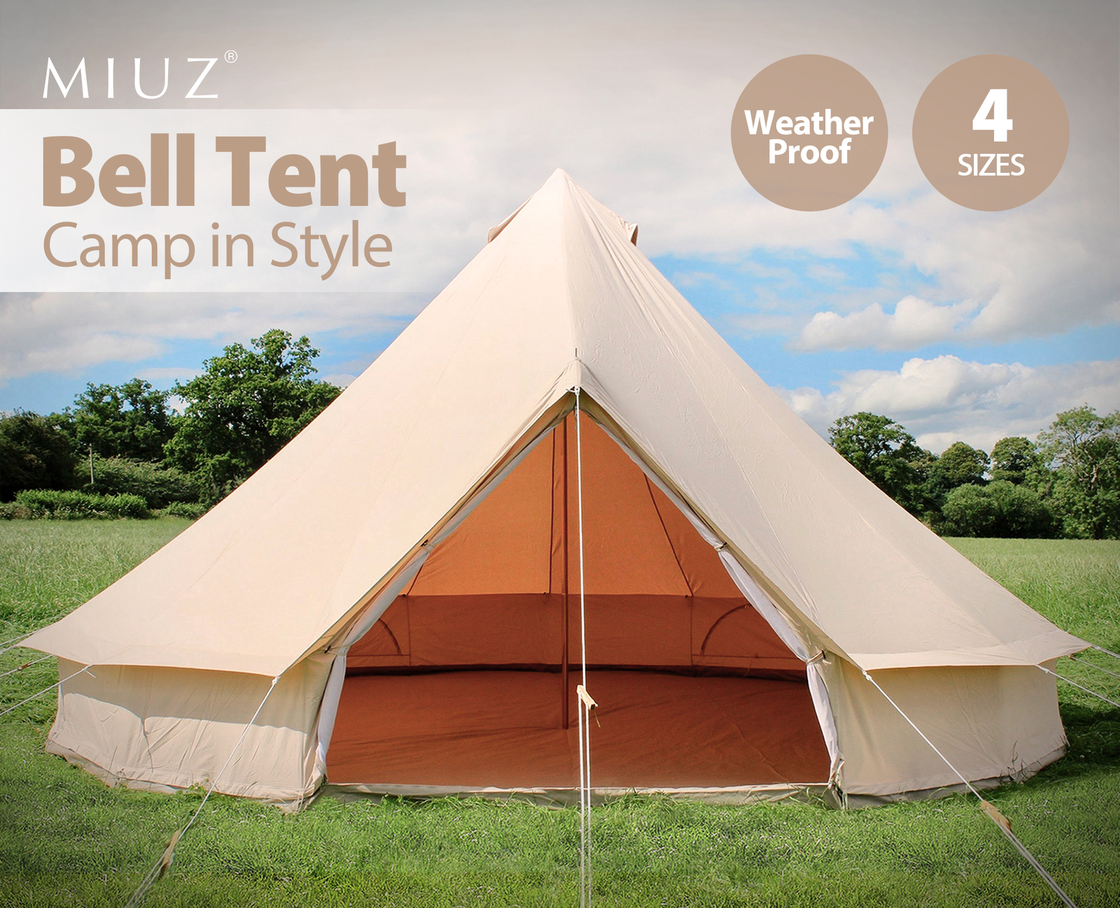 4M 4 Season Bell Tent Waterproof Canvas Glamping Yurt Teepee Tents