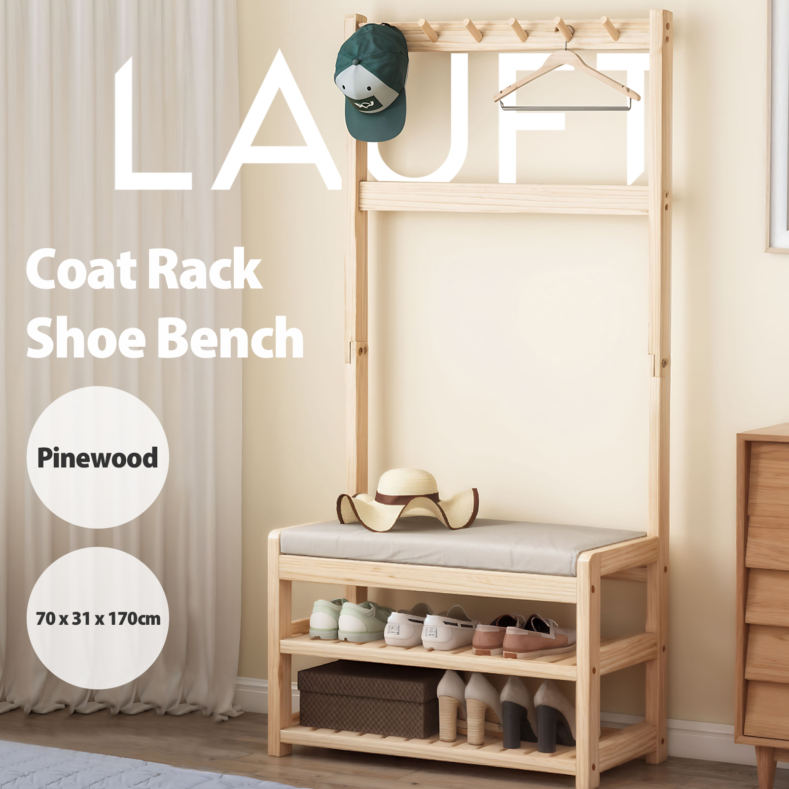 3 in 1 Entryway Clothes Rack Stand and Shoe Storage Bench with Coat Hooks