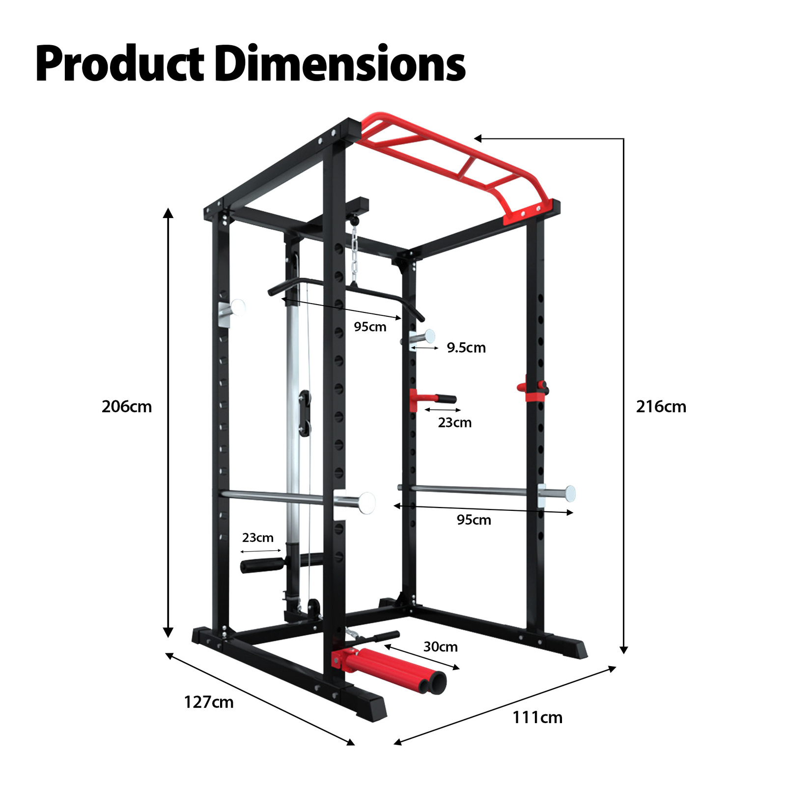 FitnessLab Power Rack Multi-Function Adjustable Tower Cage Gym Workout  System 200kg Capacity