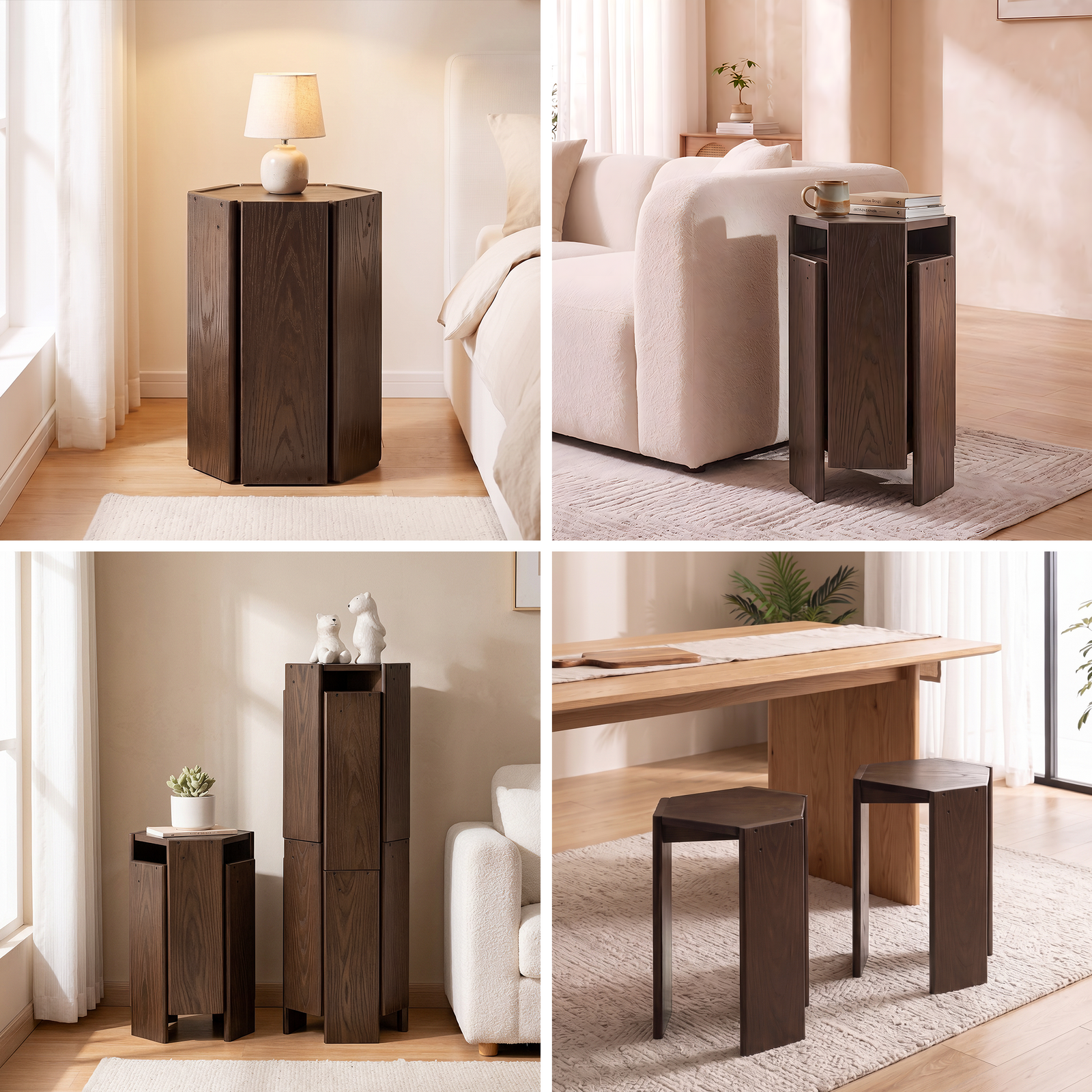 Table Design With Side Rack Lauft Bamboo Hexagonal Nesting Side Table | 2-in-1 Convertible Design ...