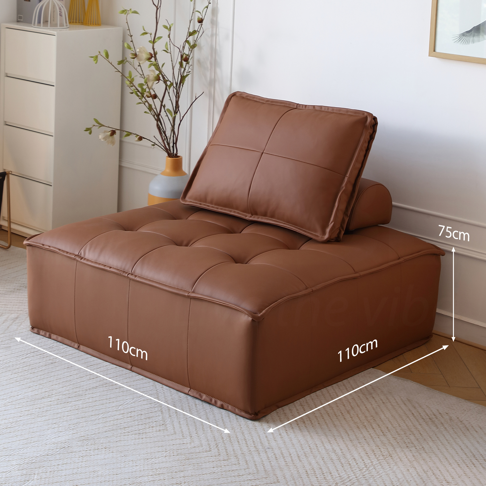 MIUZ 1pc Modular Sofa Lounge Chair Tofu Sofa Armless Seat PU Leather Couch Seat - Picture 51 of 55