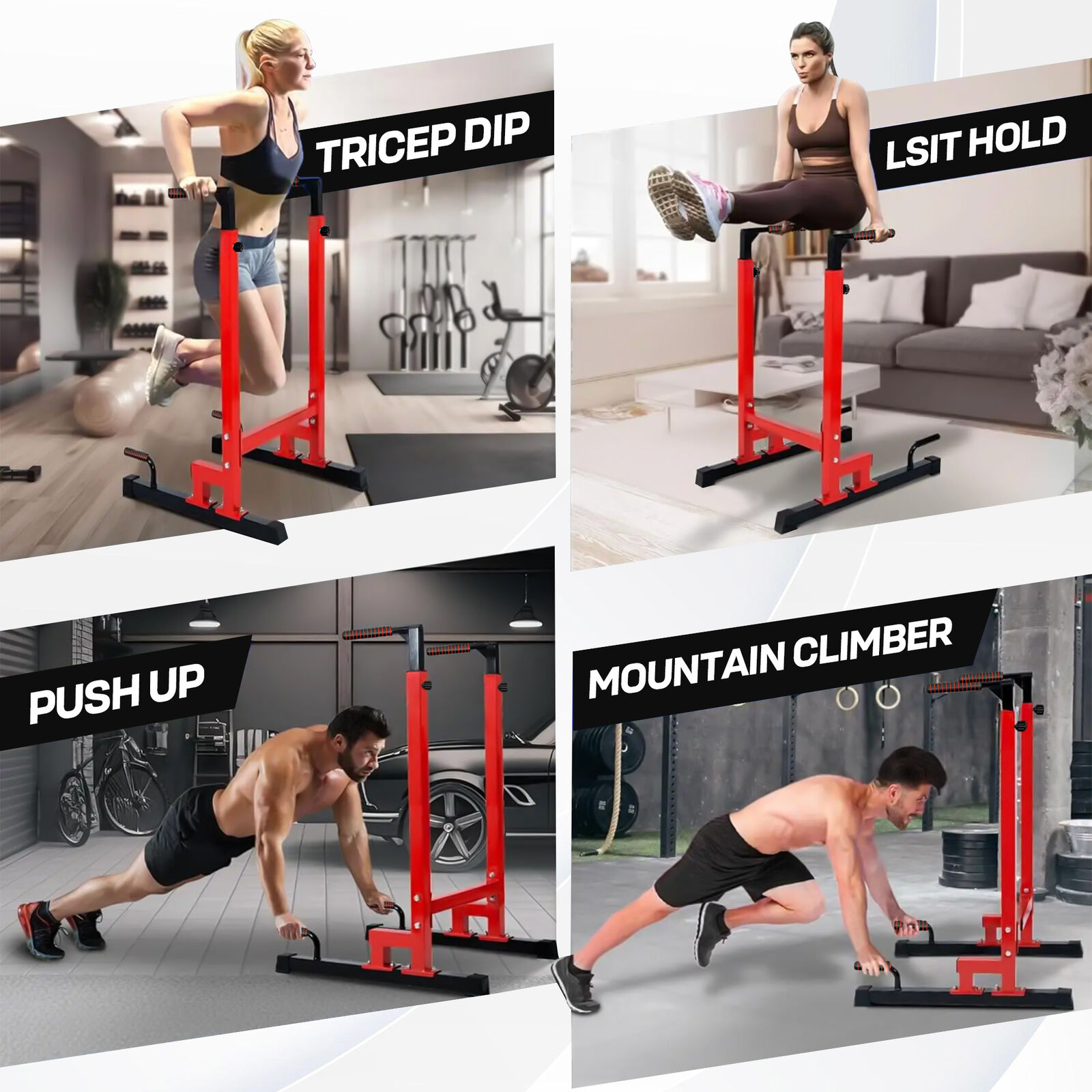 fitnessLAB Dip Stand Heavy Duty Dip Station Adjustable Dip Parallette Push Bar - Picture 30 of 31