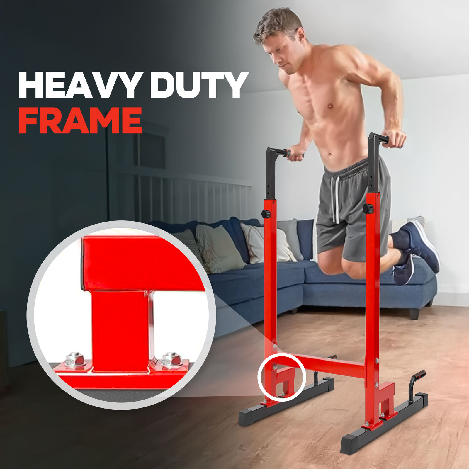 fitnessLAB Dip Stand Heavy Duty Dip Station Adjustable Dip Parallette Push Bar - Picture 31 of 31