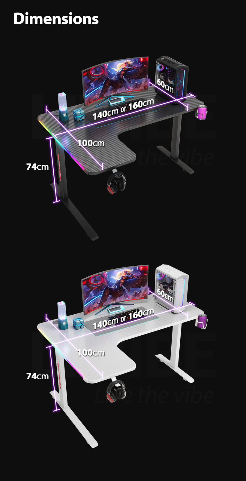 MIUZ RGB LED Gaming Desk Computer Home Office Writing Desk Racer Table