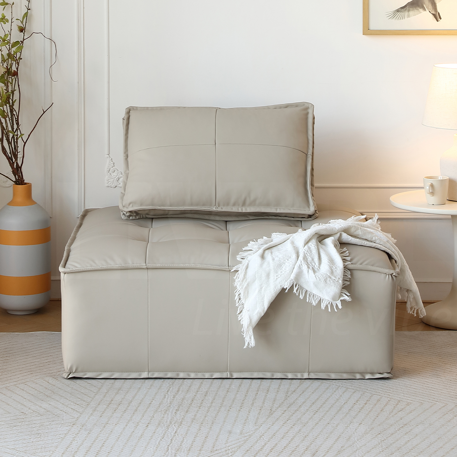 MIUZ 1pc Modular Sofa Lounge Chair Tofu Sofa Armless Seat PU Leather Couch Seat - Picture 31 of 55