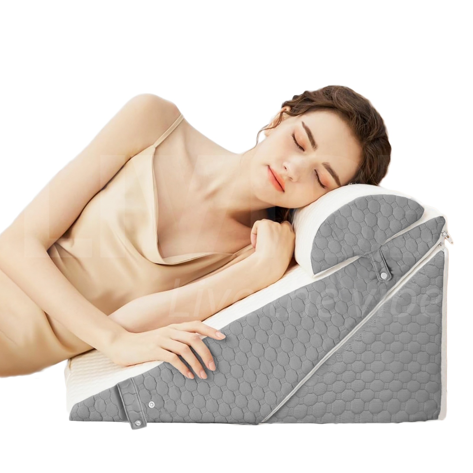 2pcs Memory Foam Bed Wedge Pillow Set for Back, Leg, and Knee Pain