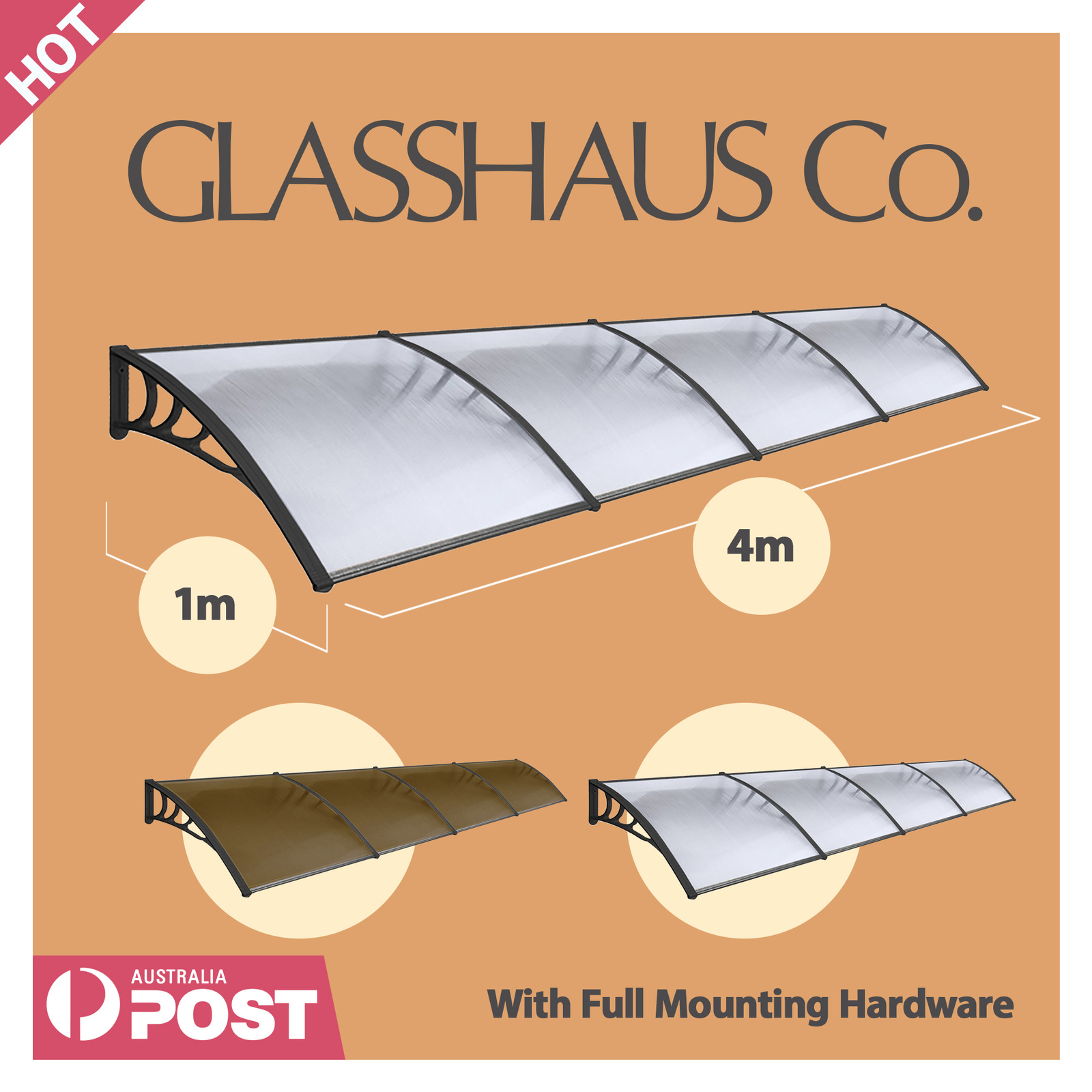 Glasshaus Window Door Awning Canopy Outdoor Patio Sun Rain Shield - Picture 101 of 250