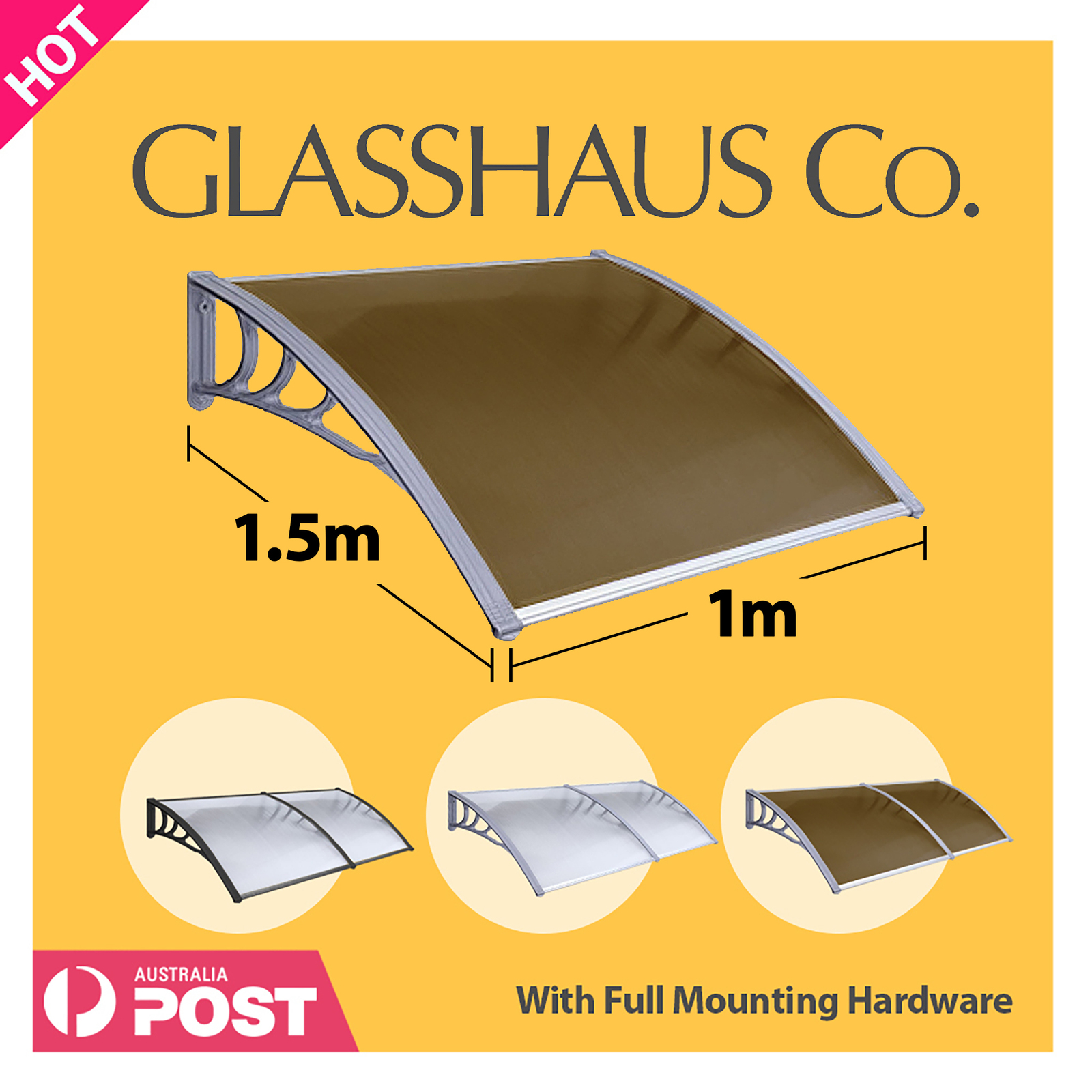 Glasshaus Window Door Awning Canopy Outdoor Patio Sun Rain Shield - Picture 131 of 250