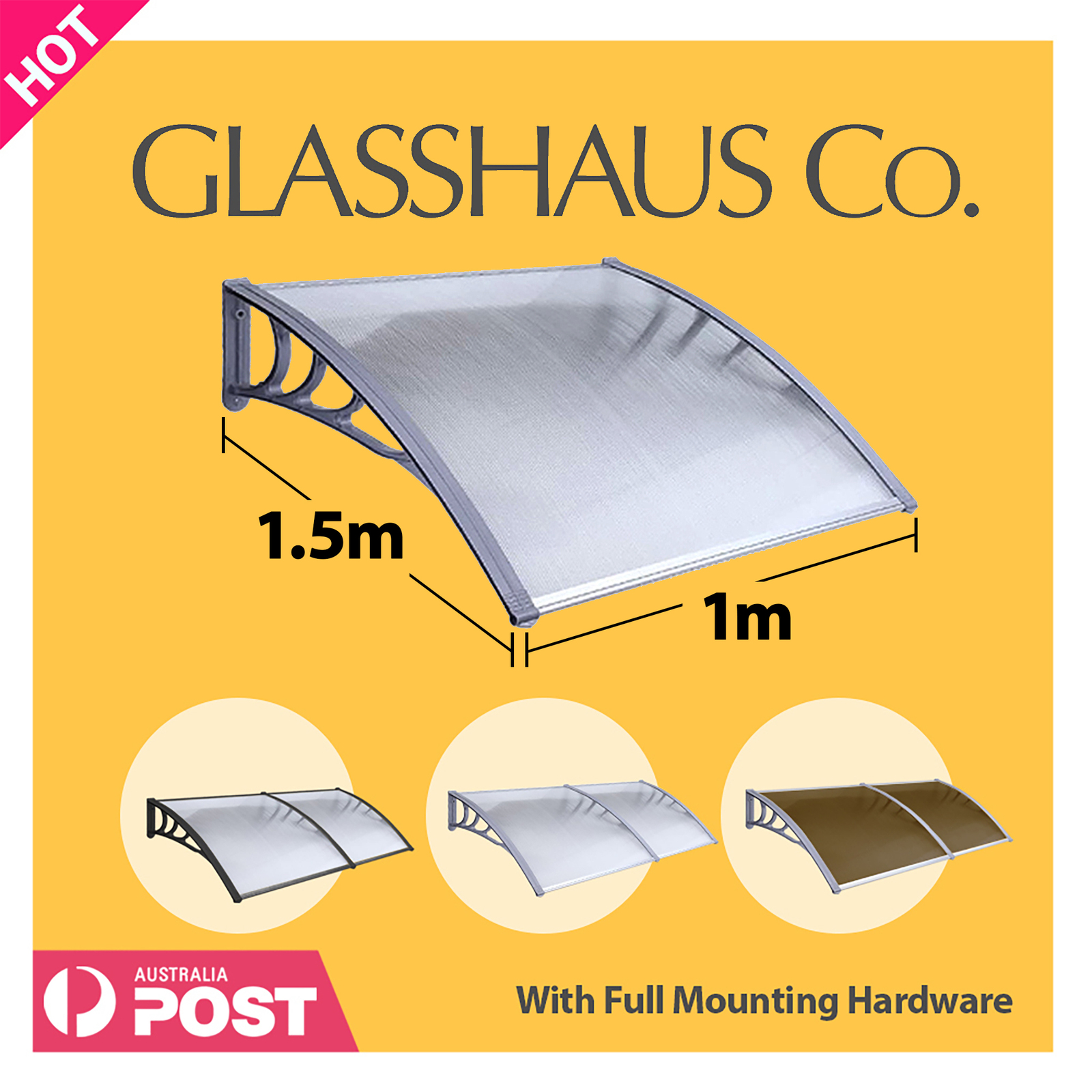Glasshaus Window Door Awning Canopy Outdoor Patio Sun Rain Shield - Picture 141 of 250