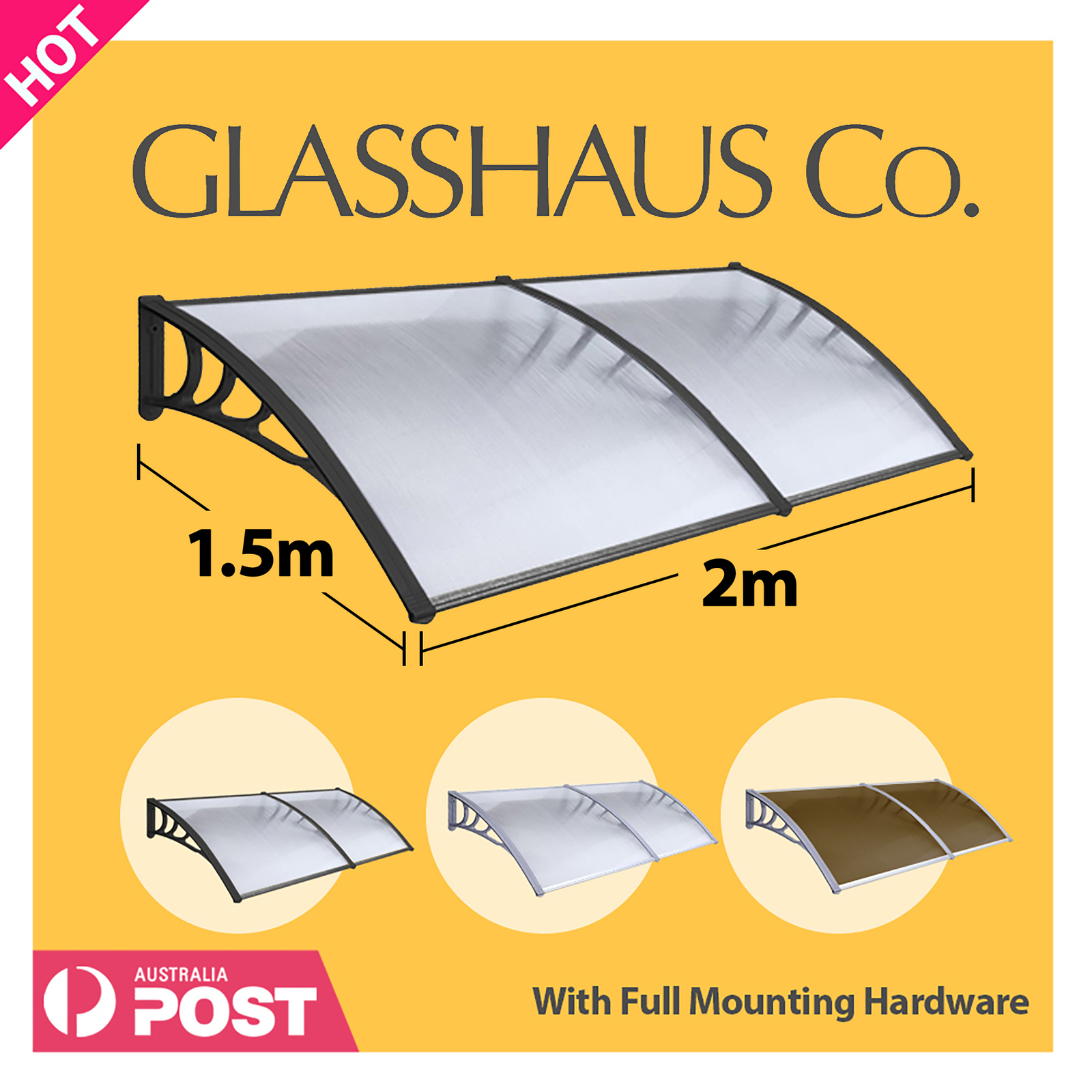 Glasshaus Window Door Awning Canopy Outdoor Patio Sun Rain Shield - Picture 161 of 250