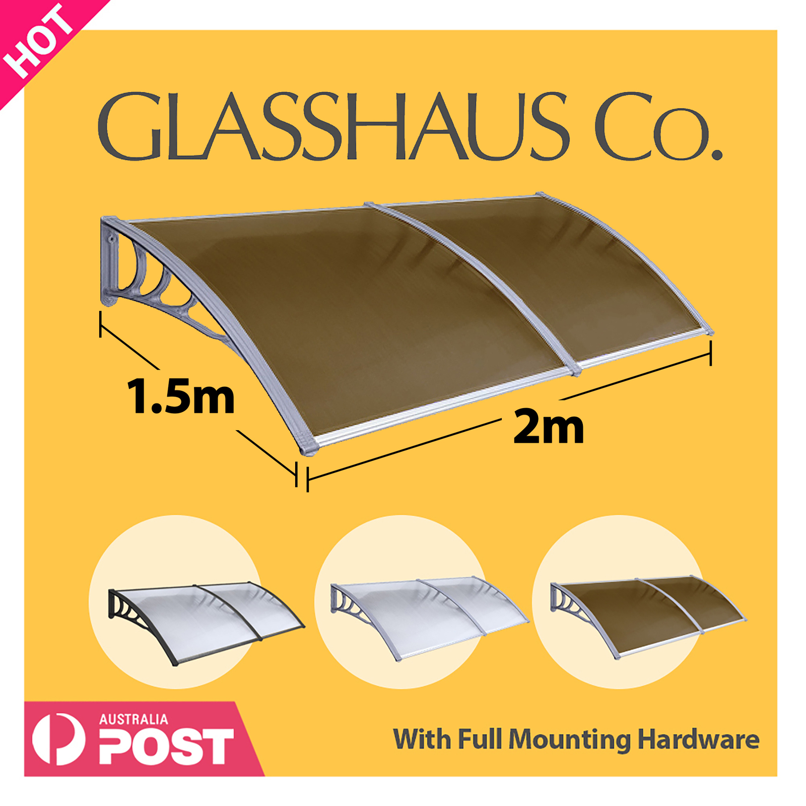 Glasshaus Window Door Awning Canopy Outdoor Patio Sun Rain Shield - Picture 171 of 250