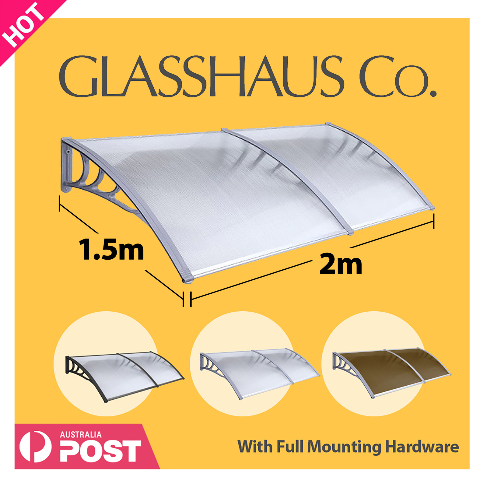 Glasshaus Window Door Awning Canopy Outdoor Patio Sun Rain Shield - Picture 181 of 250