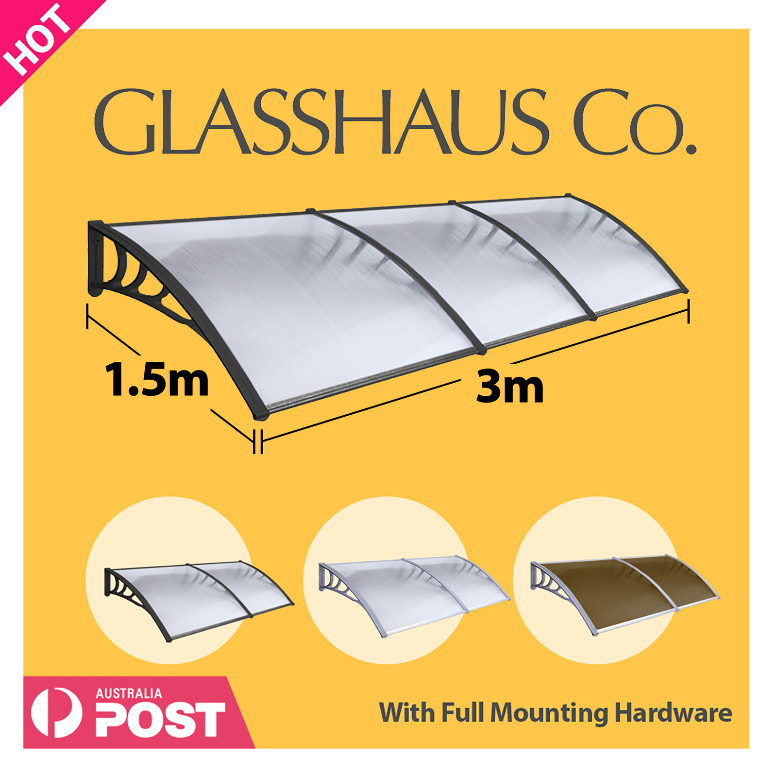Glasshaus Window Door Awning Canopy Outdoor Patio Sun Rain Shield - Picture 201 of 250