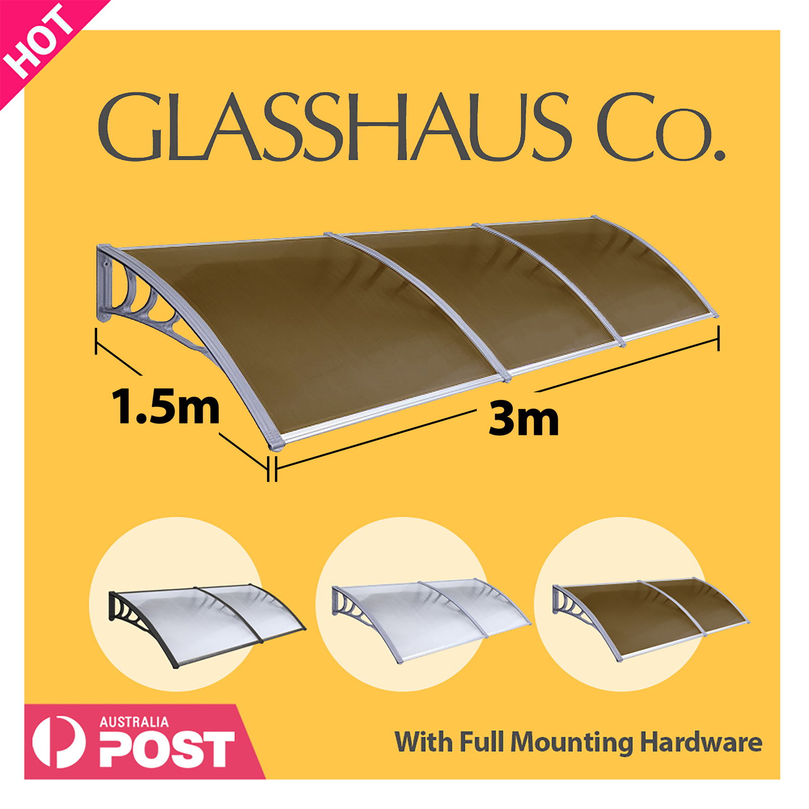 Glasshaus Window Door Awning Canopy Outdoor Patio Sun Rain Shield - Picture 211 of 250