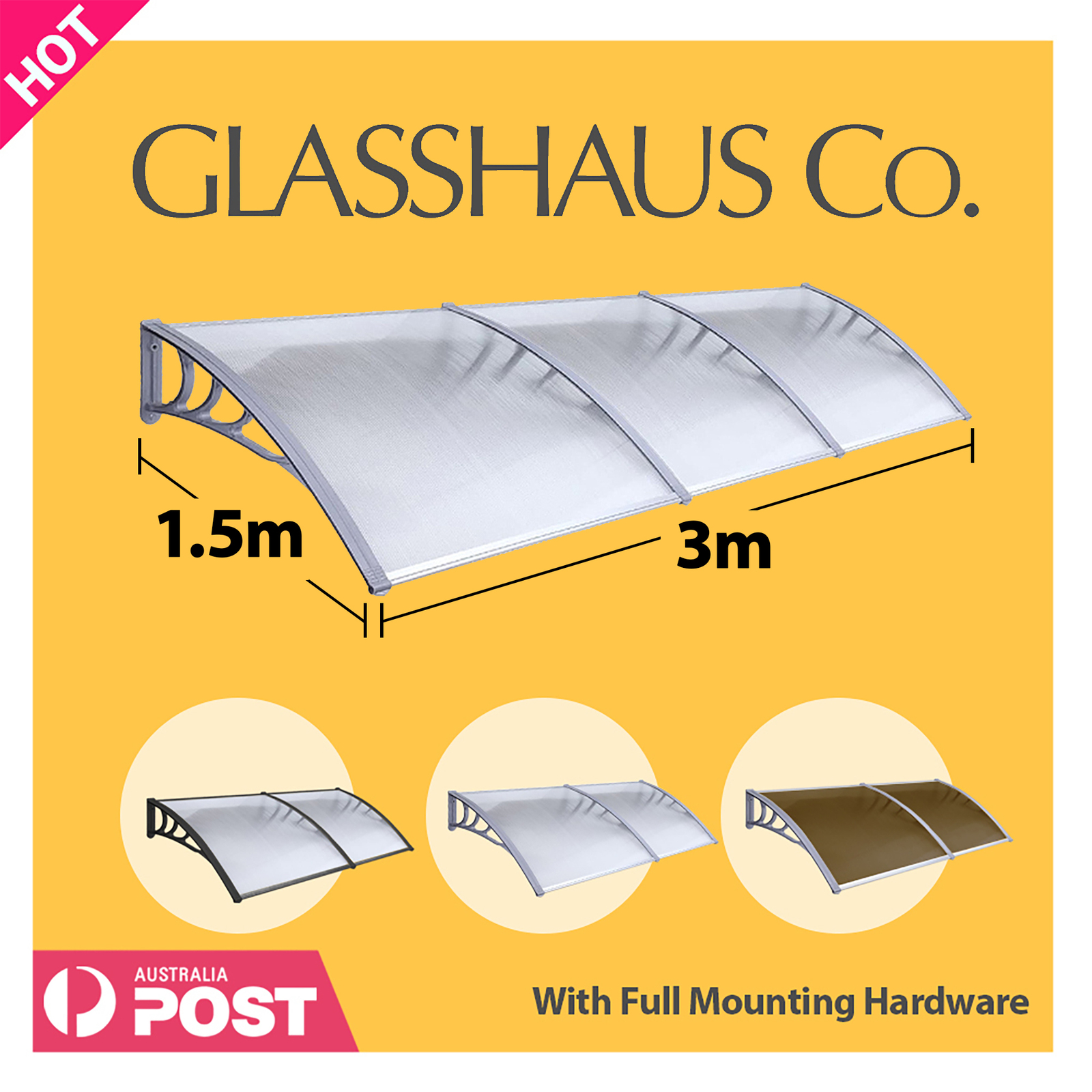 Glasshaus Window Door Awning Canopy Outdoor Patio Sun Rain Shield - Picture 221 of 250