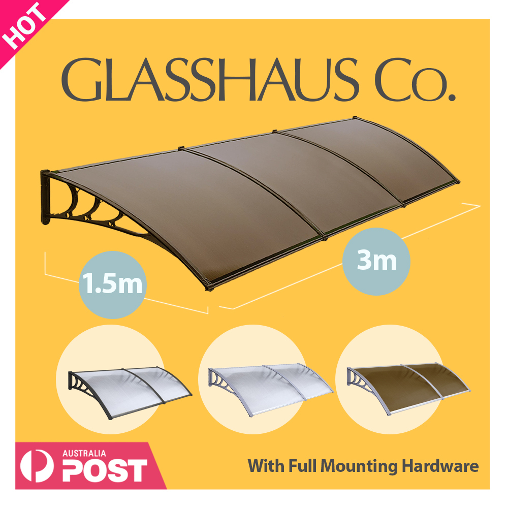 3 x 1.5M Glasshaus Window Awning Door Awning Door Canopy Outdoor Patio