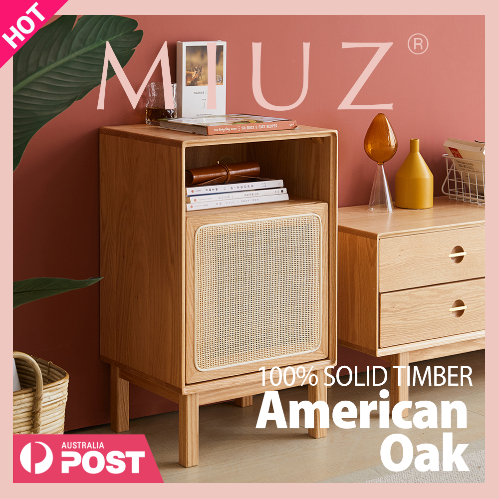 MIUZ Solid Timber Side Table Storage Cabinet Bedside Table Bathroom Lamp