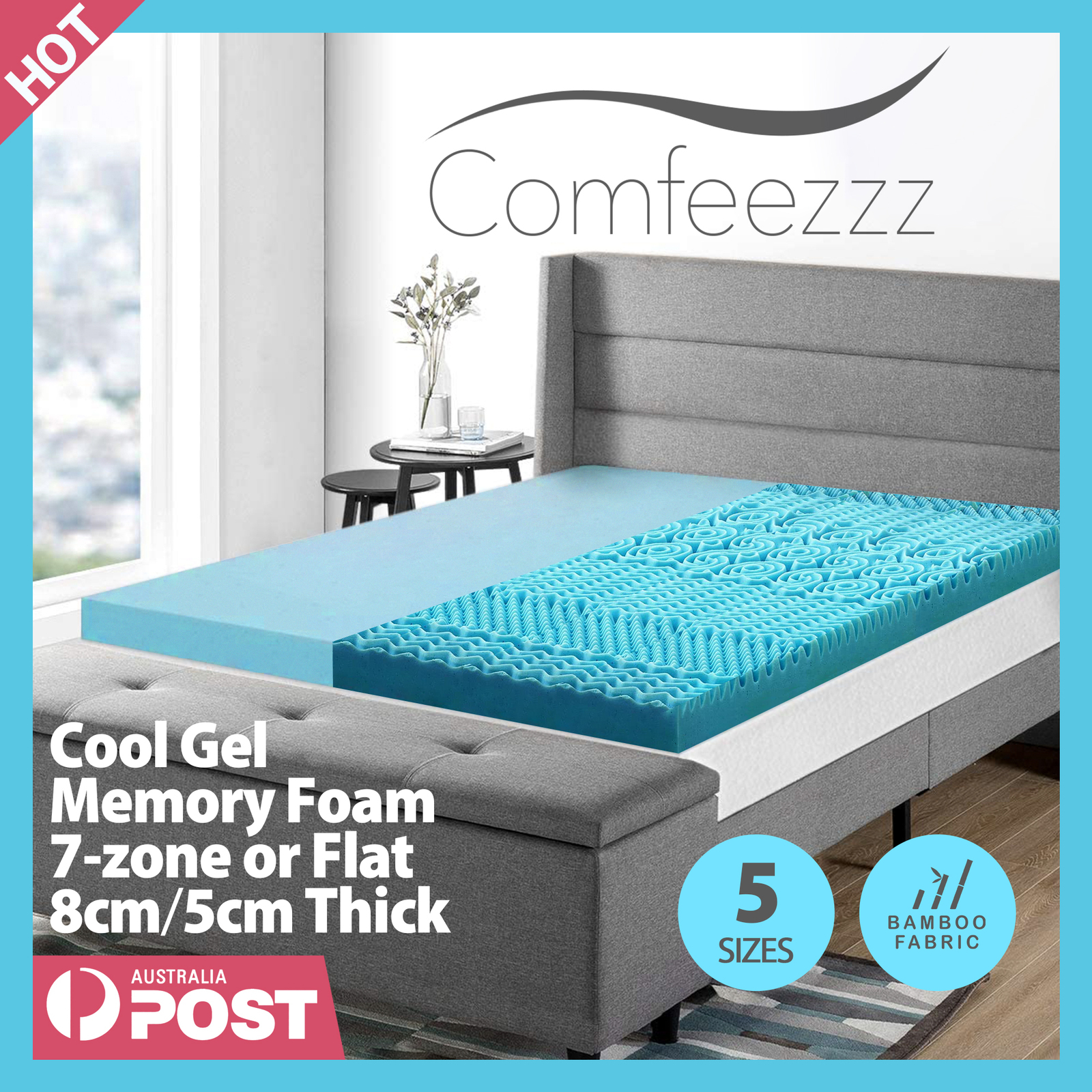 Cool Gel Memory Foam Mattress Protector Topper Bamboo Cover Underlay