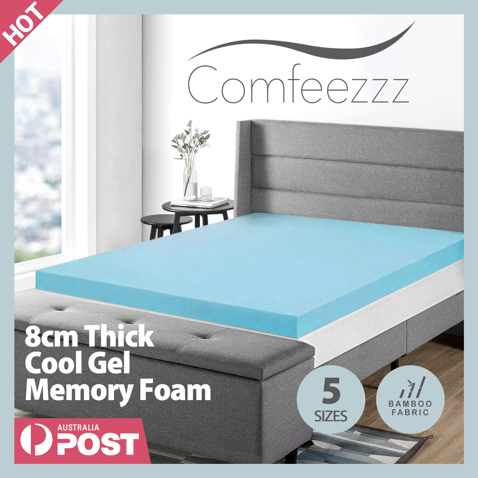 Comfeezzz Memory Foam Mattress Protector Topper Cool Gel Bed Bamboo