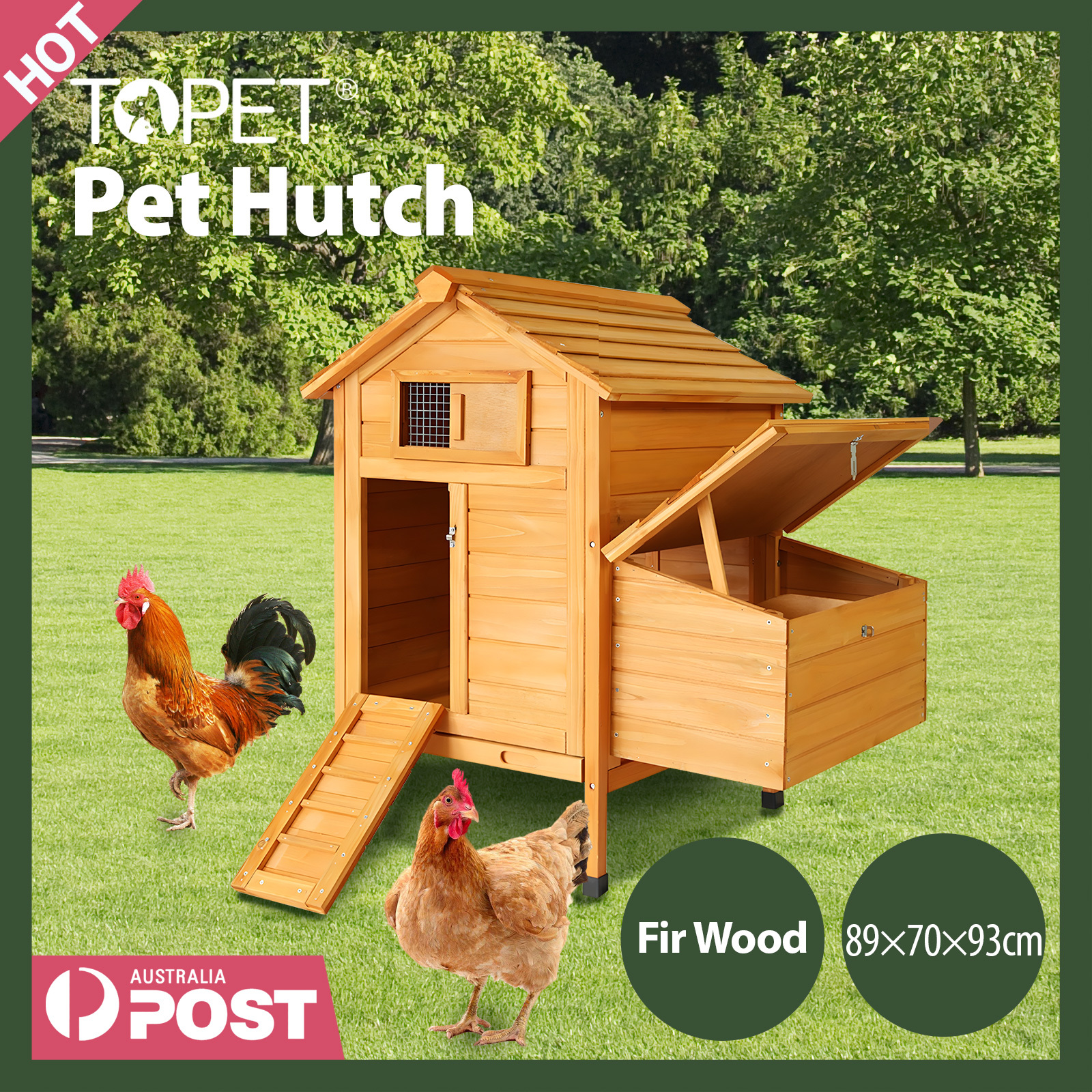 Chicken Coop Wood Barn with Ramp and Nesting Box Pet Hutch
