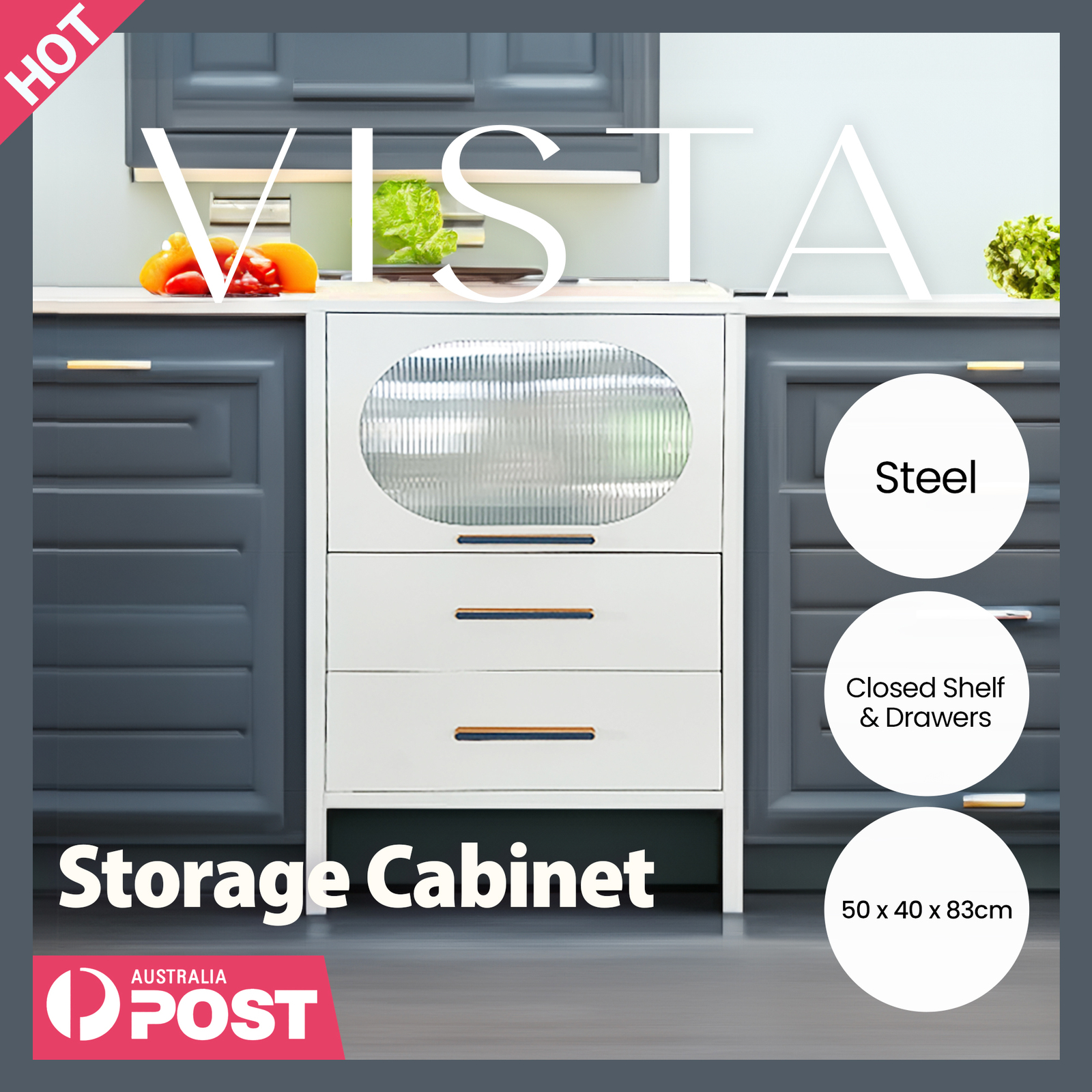 Side Table Cabinet Storage Organizer Shelves Steel Kitchen Sideboard Shelf