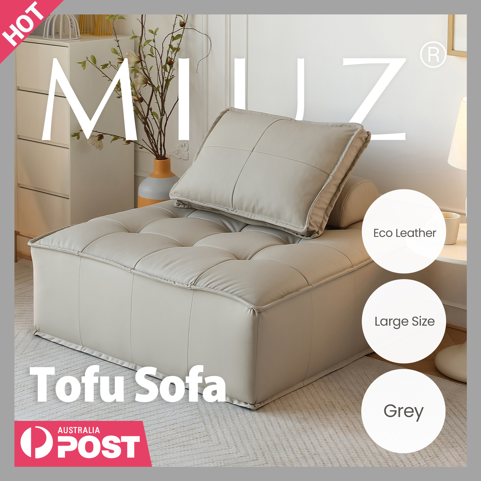 MIUZ 1pc Modular Sofa Lounge Chair Tofu Sofa Armless Seat PU Leather Couch Seat - Picture 23 of 55