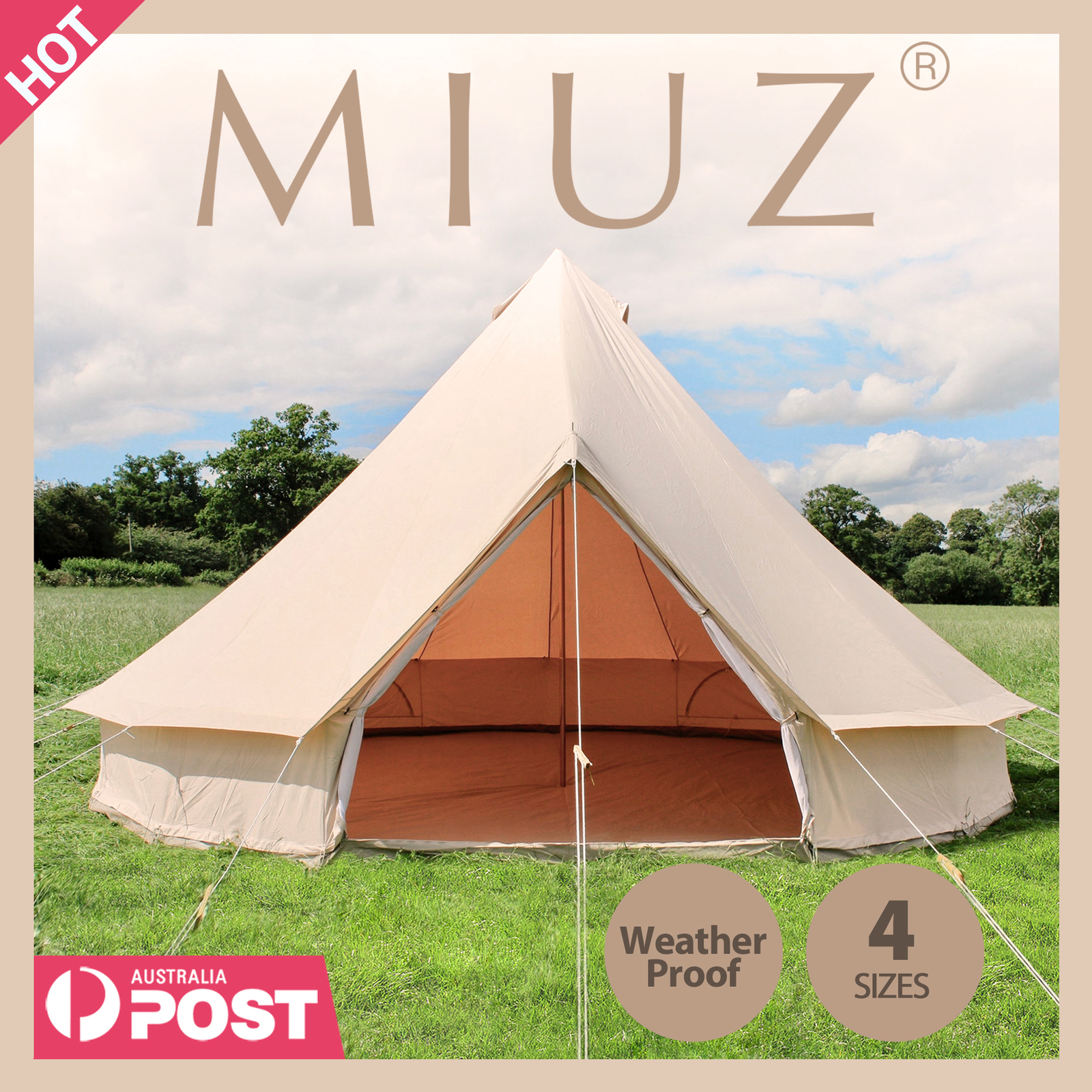 6M 4 Season Bell Tent Waterproof Canvas Glamping Yurt Teepee Tents
