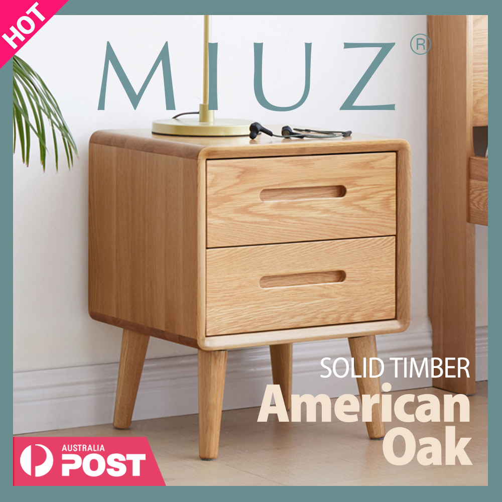 MIUZ 2x Bedside Table Drawers Side Tables Solid American Oak Wood Nightstand