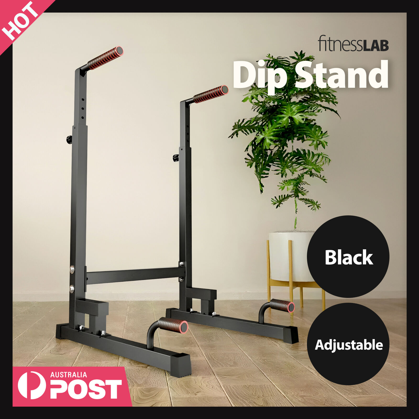 fitnessLAB Dip Stand Heavy Duty Dip Station Adjustable Dip Parallette Push Bar - Picture 8 of 31