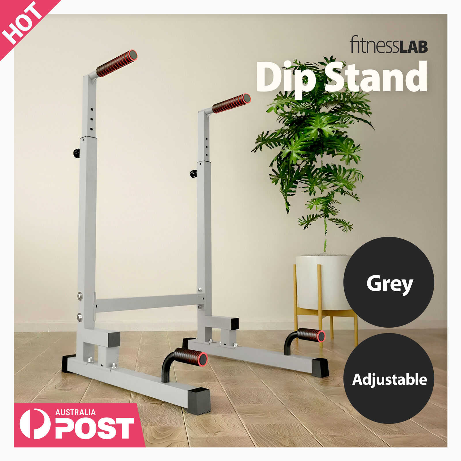 fitnessLAB Dip Stand Heavy Duty Dip Station Adjustable Dip Parallette Push Bar - Picture 16 of 31