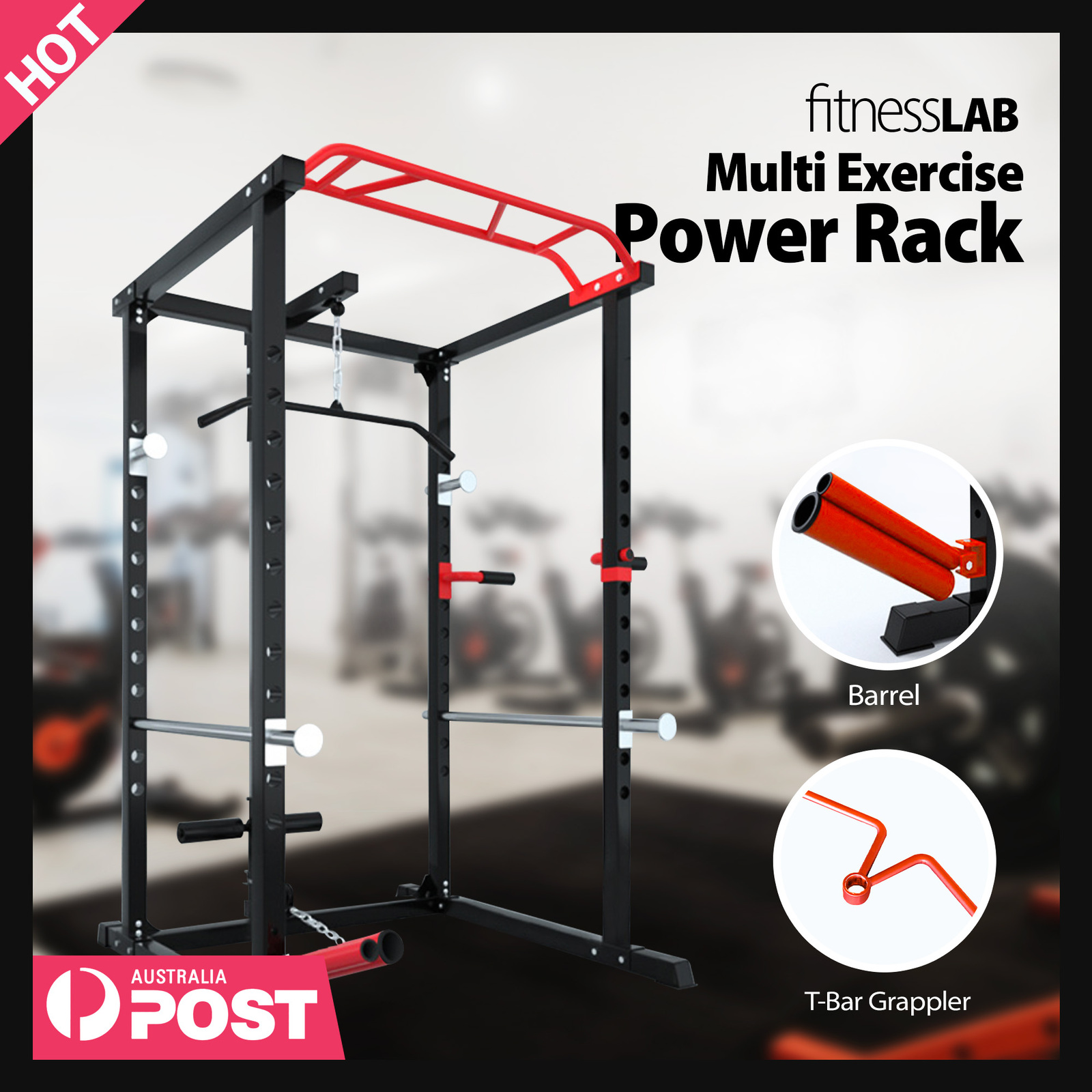 FitnessLab Power Rack Multi-Function Adjustable Tower Cage Gym Workout ...