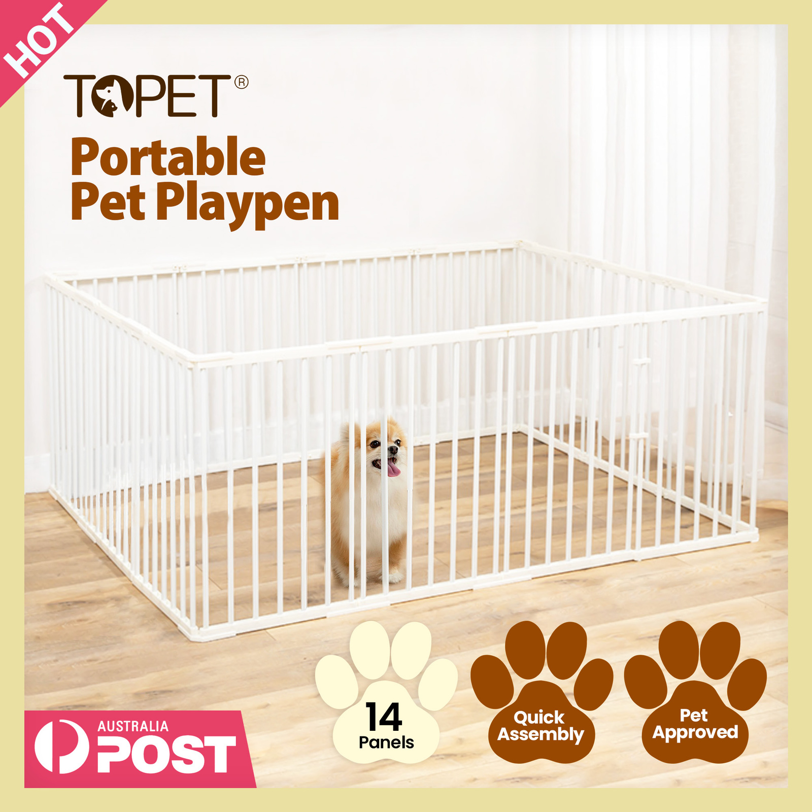 Dog Playpen Fence Enclosure 14 Panel Pet Playpen Fold Exercise Cat Rabbit Cage Crate Pen