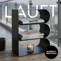 Minimalist Floor-Standing Metal Bookshelf Rack | B-Shaped Sculptural Display Shelf | Metal Modular Shelving Unit | Couch Side Table - Black