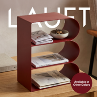 Minimalist Floor-Standing Metal Bookshelf Rack | B-Shaped Sculptural Display Shelf | Metal Modular Shelving Unit | Couch Side Table - Red
