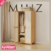 Wooden Wardrobe Closet Cabinet Cupboard Clothes Storage Organiser with Hanging Rod Shelves for Bedroom Apartment Dorm Rental Small Spaces